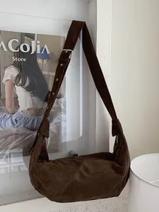 Women Vintage Frosted PU Suede Texture Hobo Bag Large Capacity Crescent Crossbody Bag Minimalist Shoulder Bag With Knot Detail