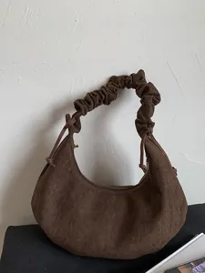 Large Capacity Ruched Hobo Bag For Women Vintage PU Leather Pleated Shoulder Bag With Drawstring Bow Casual Tote Crossbody Dumpling Bag Autumn Winter