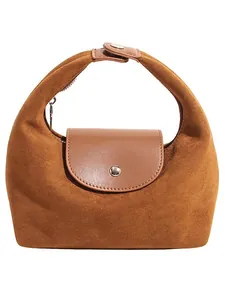 Western Vintage Women's Suede Leather Patchwork Dumpling Bag High Sense Fashion Handbag Shoulder Crossbody Bag For Daily Commuting