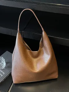 Women Large Capacity PU Leather Tote Bag And Pouch Retro Pebbled Texture Hobo Shoulder Bag Minimalist Commuter Underarm Bag