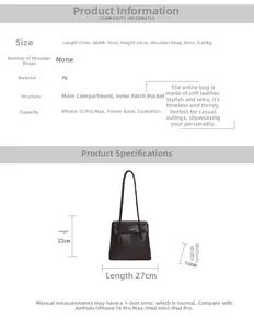 Detailed size specifications and interior capacity guide for this large PU leather bucket bag