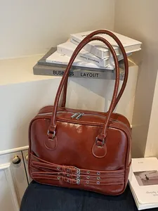 Borsa a Spalla Donna Vintage Grande Capacità in Pelle PU Borsa Sottobraccio Tote da Pendolare con Decorazione a Tre Cinture e Cerniera