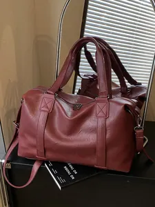 Vintage PU Leather Large Capacity Travel Tote Bag For Women Casual Handheld Crossbody Shoulder Handbag Daily Messenger Bag