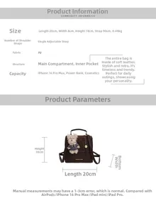 Tableau des tailles du sac à dos en cuir PU marron avec dimensions précises en centimètres