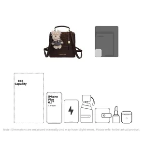 Détails de la capacité du sac à dos léopard marron avec pendentif ours en peluche