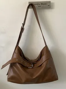 Retro PU Leather Large Capacity Tote Bag For Women Adjustable Strap Belt Buckle Shoulder Bag Daily Commute Handbag