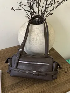 Women's Retro Locomotive Underarm Bag PU Leather Motorcycle Style Shoulder Bag With Silver Hardware Grommet Buckle Detail Daily