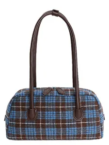 Sac à main écossais de style britannique avec longues anses marron et double fermeture