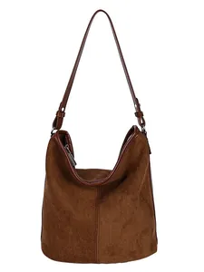 Damen Vintage Wildlederimitat Große Kapazität Beuteltasche Minimalistische Hobo-Umhängetasche Mit Verstellbarem Lederriemen Lässige Tote