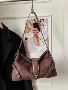 Damen Vintage Wildlederimitat Schultertasche Große Kapazität Leopardenmuster Hobo Tote Bag Für Herbst Winter Casual Handtasche