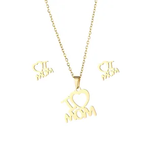 Elegant 18K gold plated I Love MOM necklace and earrings jewelry set for Mother's Day