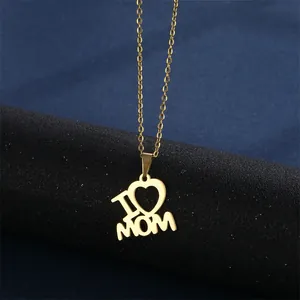 18K gold plated necklace featuring an openwork I Love Mom pendant on a black pedestal