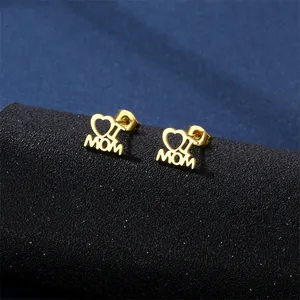 Polished 18K gold I Heart Mom stud earrings set for Mother's Day gift jewelry