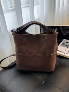 Borsa Tote Vintage in Pelle PU Opaca per Donna Grande Capacità Borsa a Tracolla Moda Pendolarismo Borsa a Secchiello Con Fibbia Magnetica