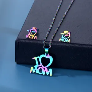 Set collana e orecchini I Love Mom in acciaio inossidabile arcobaleno in scatola regalo