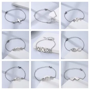 Minimalist Stainless Steel Charm Bracelet For Women Silver Adjustable Heart Butterfly Star Dolphin Cross Jewelry Bangle Gift