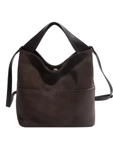 Borsa tote retrò marrone caffè in pelle opaca di grande capacità con tracolla