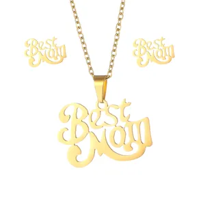 18K gold plated Best Mom necklace and earrings jewelry set for Mother's Day gift