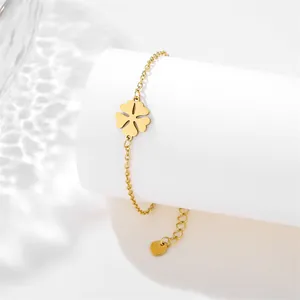 Minimalist Stainless Steel Hollow Clover Pendant Bracelet For Women Lucky Flower Adjustable Gold Silver Chain Jewelry Gift