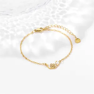 Polished gold stainless steel stethoscope heart bracelet for women with adjustable chain