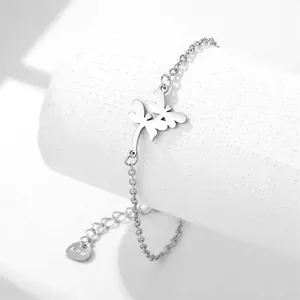 Minimalistische zilveren roestvrijstalen libelle armband met verstelbare ketting op zuil