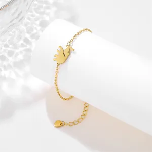 Cute gold elephant charm bracelet in stainless steel with adjustable heart tail chain