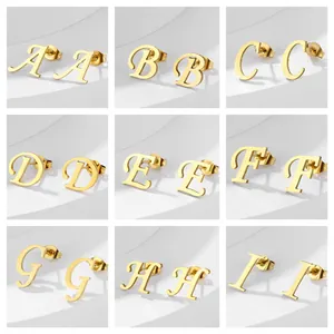 Orecchini a Bottone con Lettere Alfabeto in Acciaio Inossidabile Oro Galvanizzato Orecchini Geometrici Minimalisti Donna