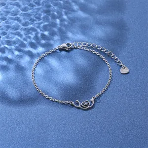 Detailed shot of stainless steel stethoscope heart bracelet with lobster clasp and extension