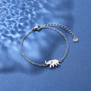 Detailed view of silver stainless steel chain bracelet featuring an elephant charm