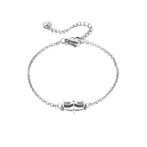 Silver stainless steel hollow book pendant bracelet with heart tag extension chain