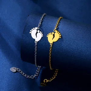 Stainless Steel Double Baby Footprint Charm Bracelet For Women Gold Silver Plated Adjustable Chain Commemorative Jewelry Gift