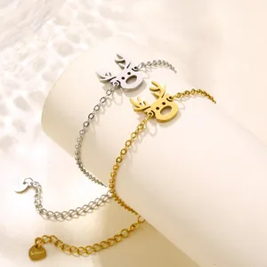 Bracelets avec pendentif tête de renne en acier inoxydable doré et argenté minimaliste