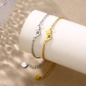 Christmas stocking charm bracelets in gold and silver stainless steel with heart pendant