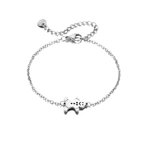 Polished stainless steel chain bracelet with gingerbread man charm for Christmas
