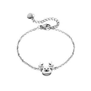 Bracelet minimaliste en acier inoxydable avec pendentif cerf et breloque en cœur
