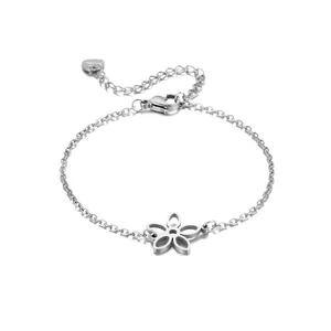 Stainless steel bracelet featuring a hollow flower pendant and adjustable lobster clasp