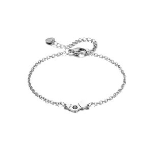 Stainless steel chain bracelet with a hollow cat charm and adjustable lobster clasp