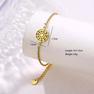 Détail du bracelet toile d'araignée en acier inoxydable doré avec spécifications