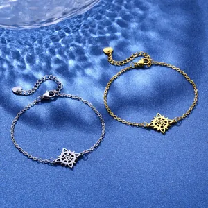 Zwei Edelstahl-Armbänder mit keltischem Knoten in Gold und Silber auf blauem Grund