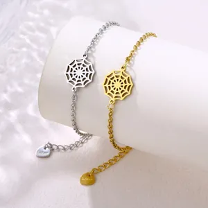 Bracelets d'Halloween en acier inoxydable avec pendentif toile d'araignée or et argent