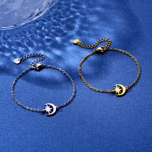 Star and moon charm bracelet in gold and silver finish with adjustable S925 chain link