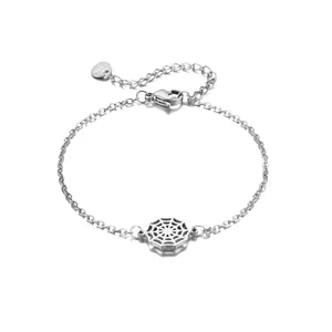Bracelet en acier inoxydable poli avec pendentif toile d'araignée et chaîne d'extension