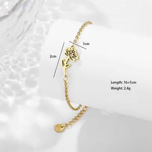 Vue détaillée du bracelet lotus en acier doré avec dimensions et poids de 2,4 g