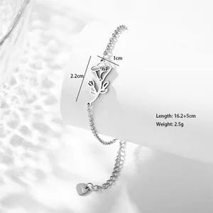 Detail of silver stainless steel flower bracelet with lobster clasp and extension chain