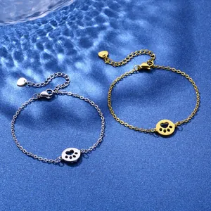 Bracelet en acier inoxydable avec empreinte de patte découpée en cœur doré et argenté