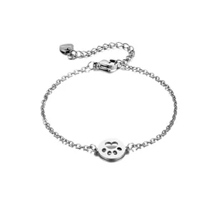 Bracelet en acier poli avec pendentif patte en cœur, fermoir homard et chaîne d'extension
