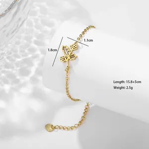 Spécifications de taille du bracelet fleur en acier inoxydable doré avec feuille
