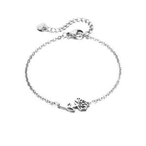 Minimalist stainless steel bracelet with a hollow lotus pendant and lobster clasp
