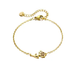Bracelet minimaliste en acier inoxydable doré avec pendentif fleur de naissance lotus