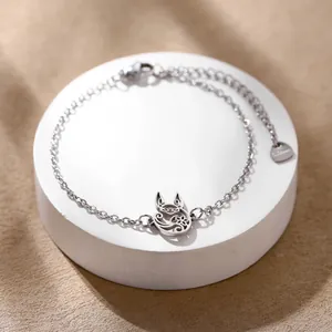Bracelet en acier inoxydable poli avec pendentif renard évidé et chaîne réglable